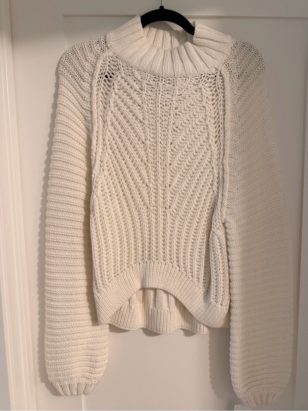 Free People Ivory Cable Knit Mock Neck Sweater